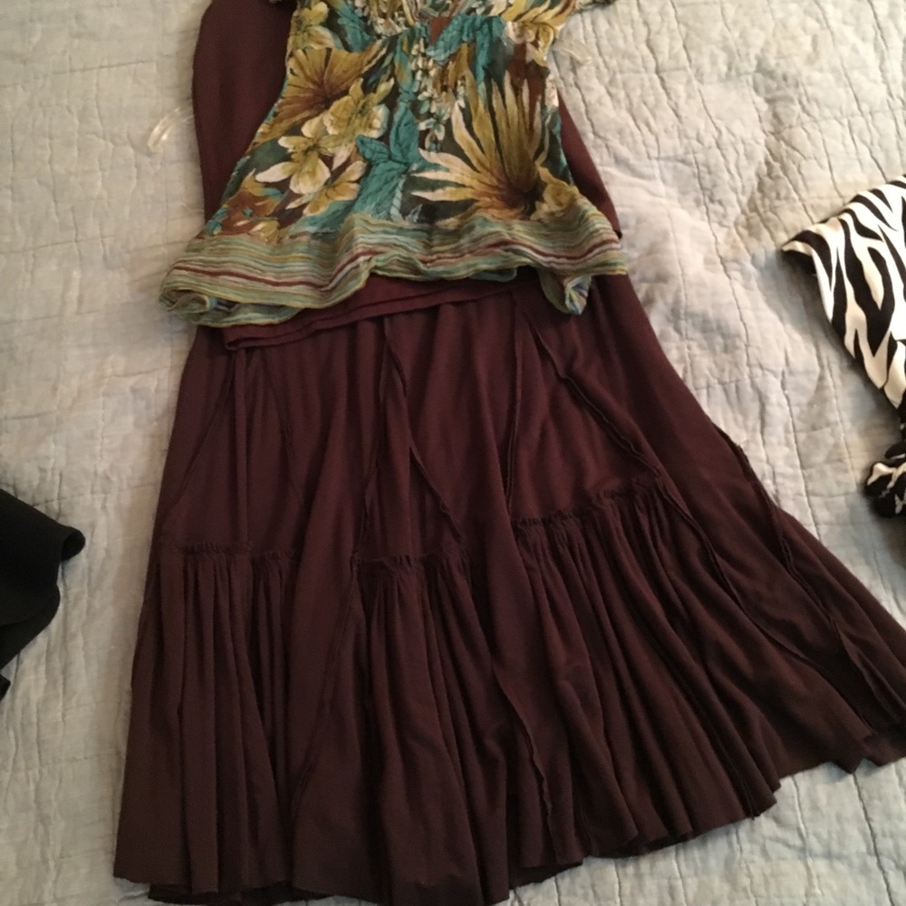 3 piece Karen Kane medium skirt, tank, beaded top